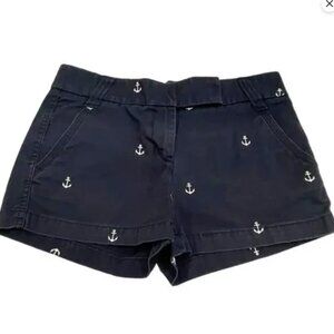 J.Crew Navy Blue Nautical Embroidered Anchor Chino Shorts Size 4